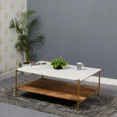 Handmade Indian Hand Carved Solid Hard Wood and Marble Coffee Table Natural